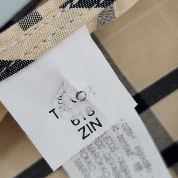 Zara Plaid Size Medium Tie Back Shirt Top Blouse Button Front Tan Gray womens - Picture 10 of 12